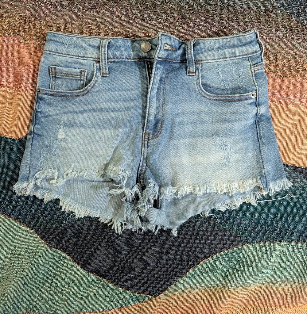 Lo-Rise Cello Stretch Denim Short Shorts, Size Small (2-4)